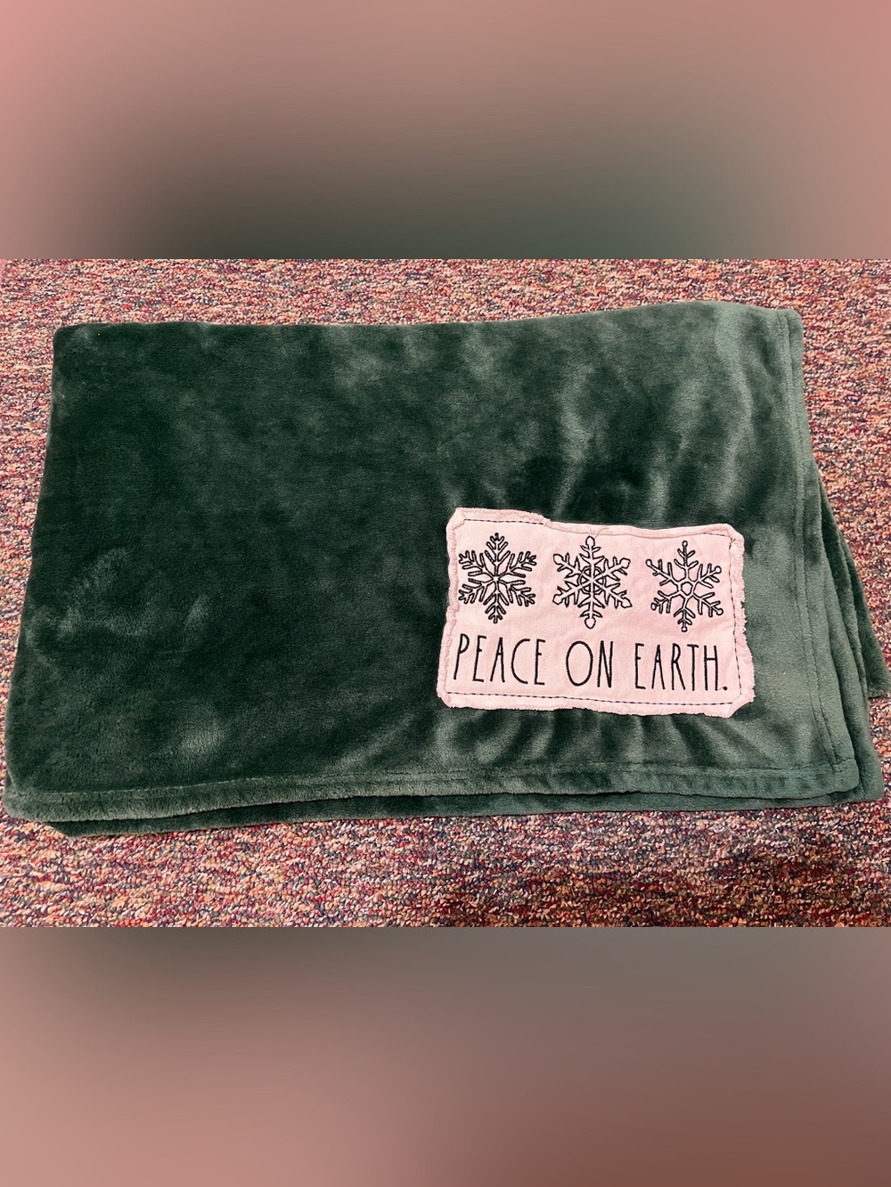 Rae Dunn Peace On Earth Throw Sherpa soft green throw Blanket